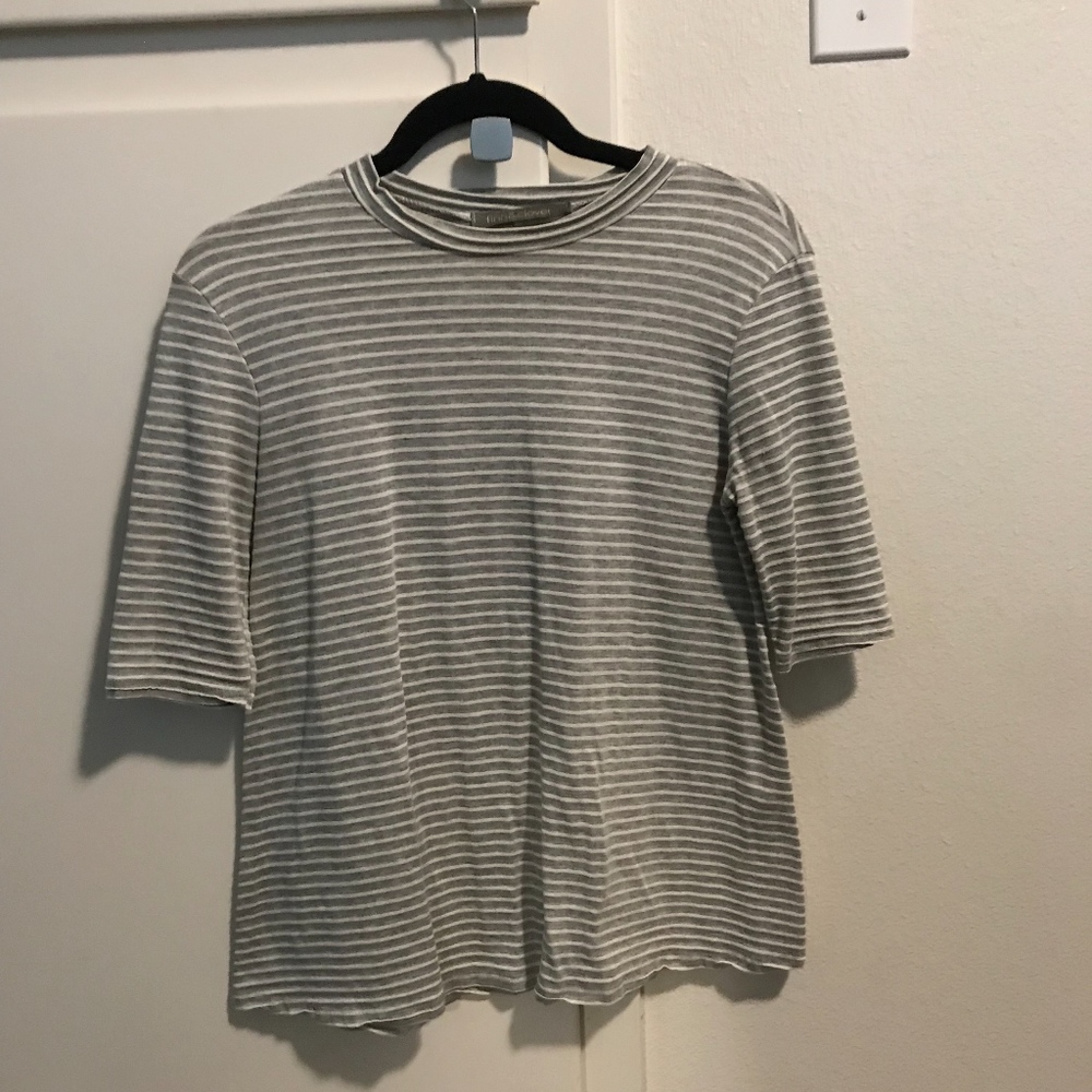 Grey and White Mock Neck Tee.